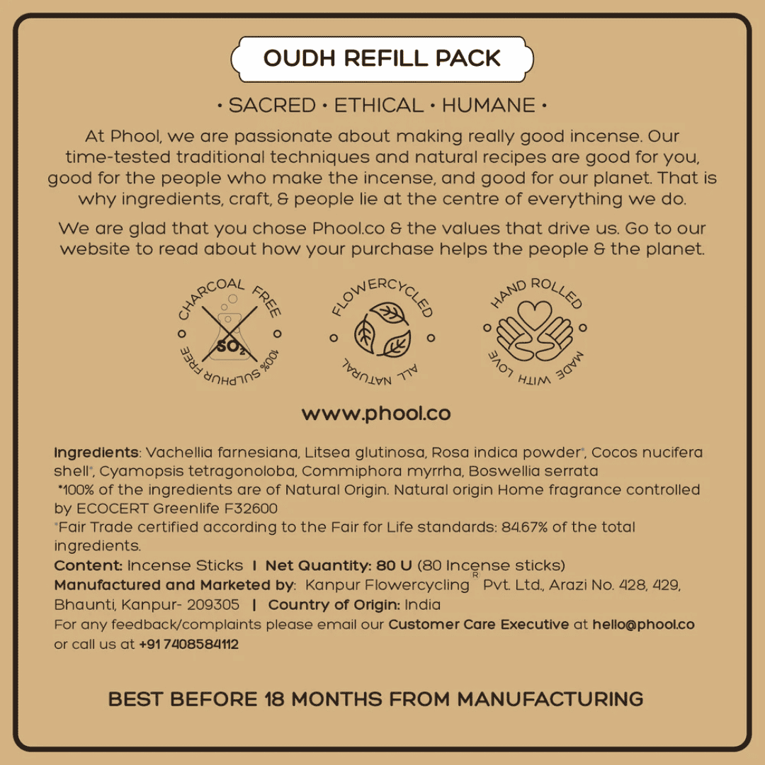 Oudh Refill Pack - Natural Incense Sticks by Phool